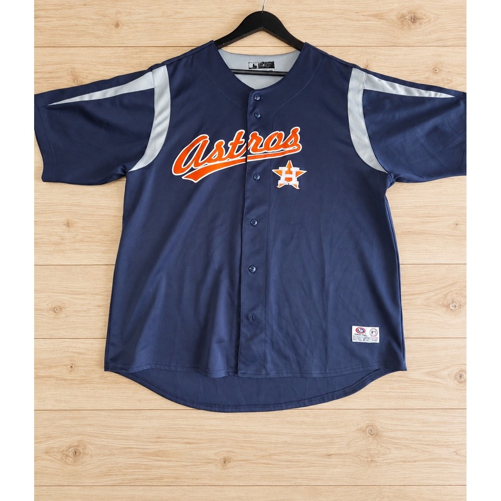 Houston Astros MLB Baseball Jersey Navy Blue Orange XL Button Front Fa Wear